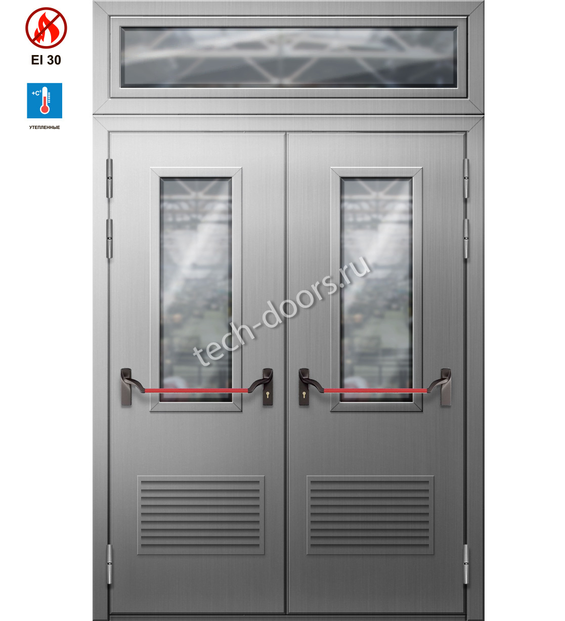 Дверь двупольная противопожарная с окном EIW-30 1250х2050