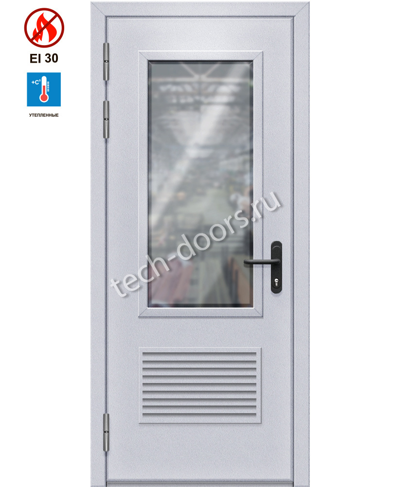 Дверь однопольная противопожарная с вентиляционной решеткой 1080x2050 eiw-30